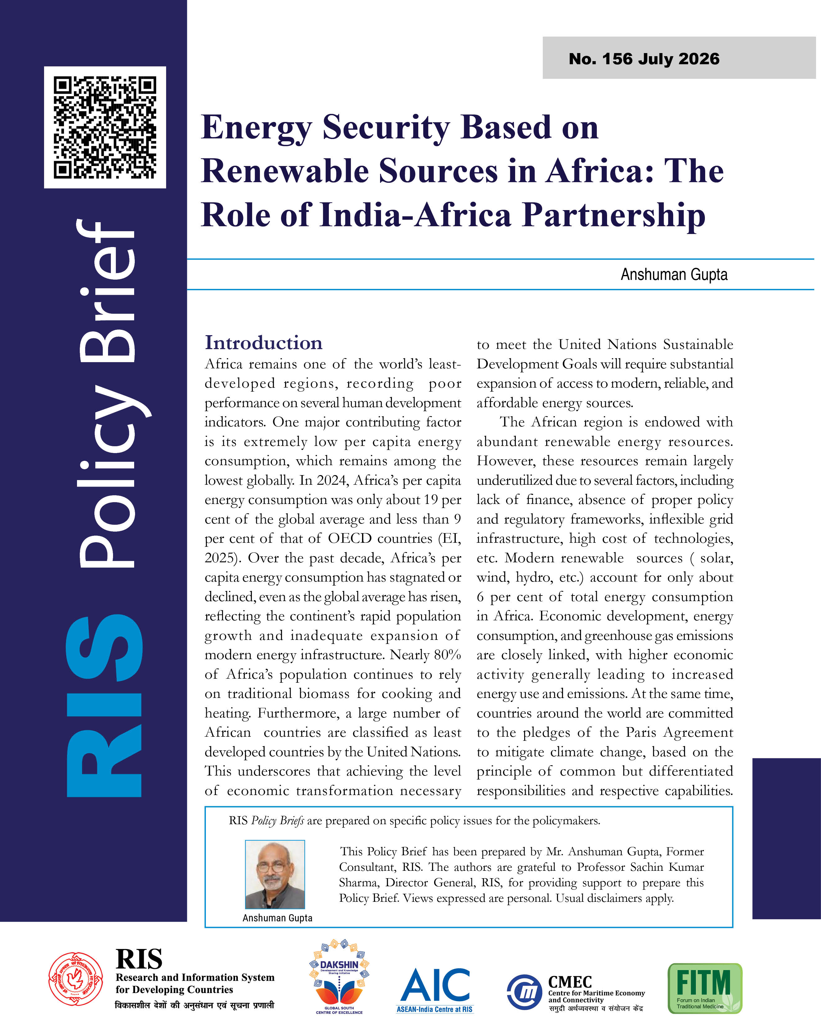 Energy Security Based on Renewable Sources in Africa: The Role of India-Africa Partnership